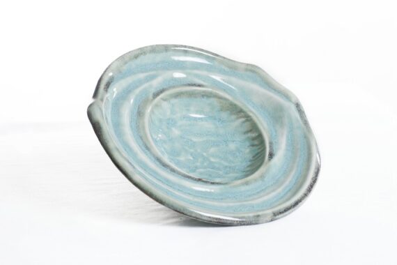 Dolni Studio Stoneware Ceramic Hellix Shaped Sea Green and grey pasta plate Samudra collection