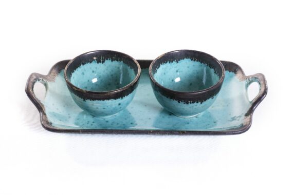 Dolni Studio Handmade Tray with katoris Sky Blue with Gray rime