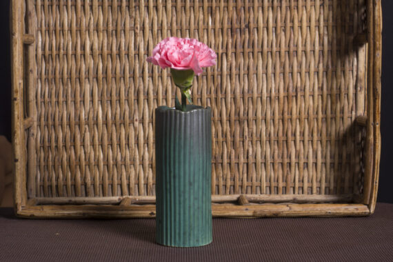 Dolni Studio Handmade Ceramic Flower Vase cylindrical Ridged 8.5"