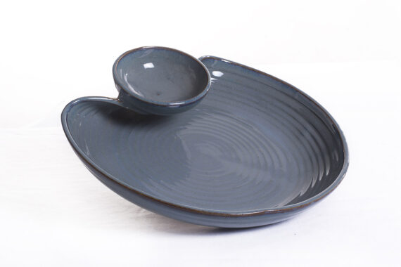 Dolni Studio Stoneware Ceramic Grey chip and dip snack Fry Platter