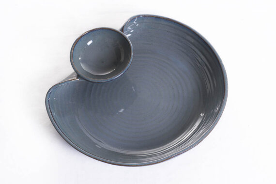 Dolni Studio Stoneware Ceramic Grey chip and dip snack Fry Platter