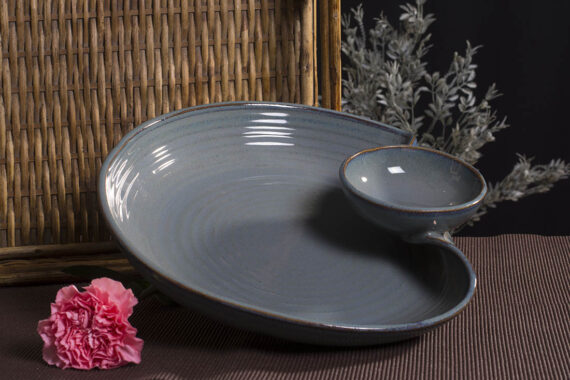 Dolni Studio Stoneware Ceramic Grey chip and dip snack Fry Platter