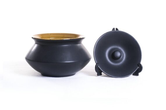 Dolni Studio Handmade Ceramic Matte Black Handi with lid