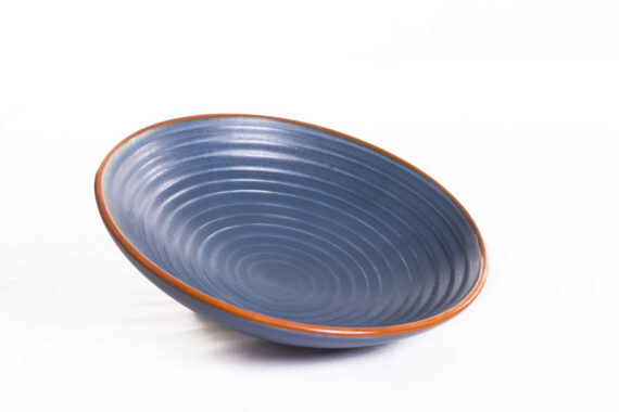 Dolni Studio Stoneware Ceramic navy-blue with rust rim pasta plate