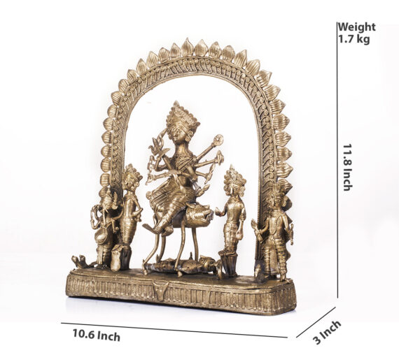 Dolni Studio Dokra Art Ek Chala Ma Durga with Daughters Showpiece Brass Art Work Handcrafted