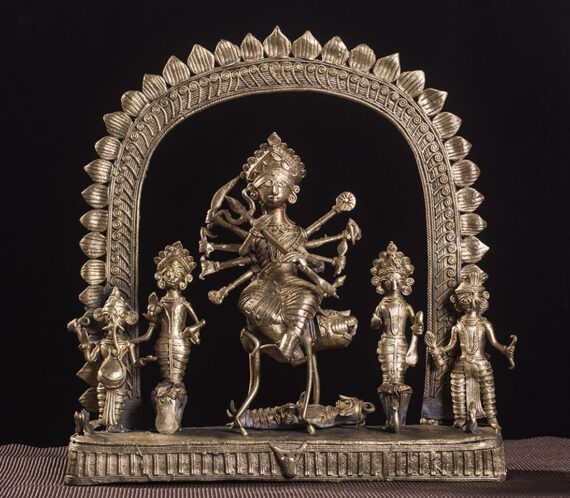 Dolni Studio Dokra Art Ek Chala Ma Durga with Daughters Showpiece Brass Art Work Handcrafted