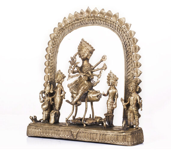 Dolni Studio Dokra Art Ek Chala Ma Durga with Daughters Showpiece Brass Art Work Handcrafted