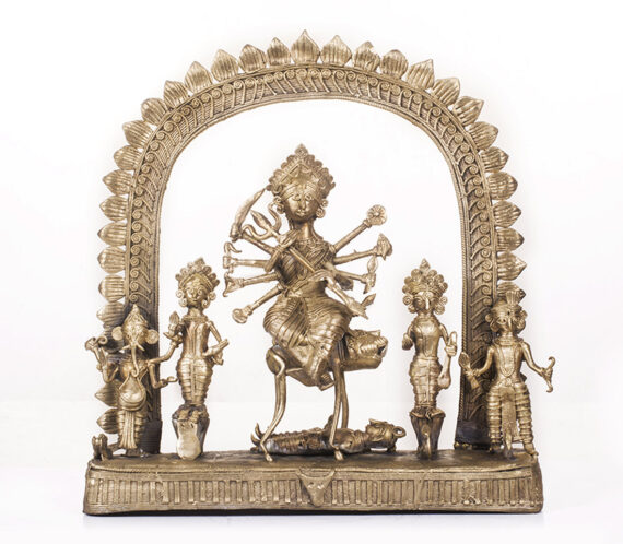 Dolni Studio Dokra Art Ek Chala Ma Durga with Daughters Showpiece Brass Art Work Handcrafted