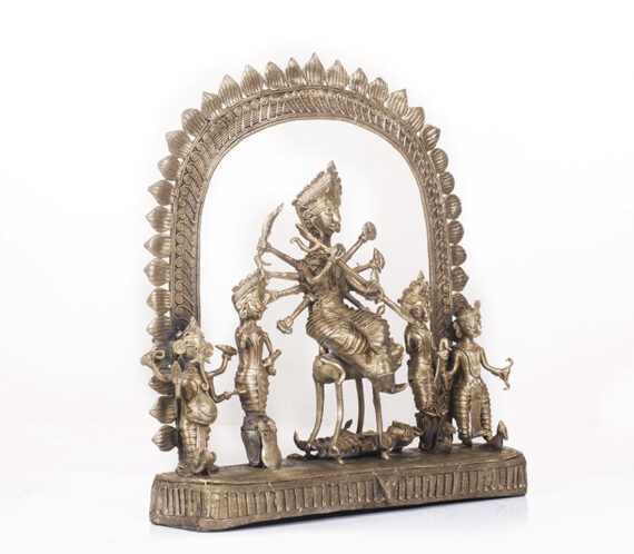 Dolni Studio Dokra Art Ek Chala Ma Durga with Daughters Showpiece Brass Art Work Handcrafted