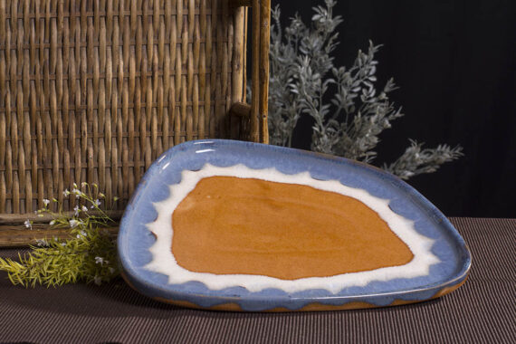 Dolni Studio Stoneware Ceramic Rust, Blue and white Quadrilateral snack/ fry serving Platter