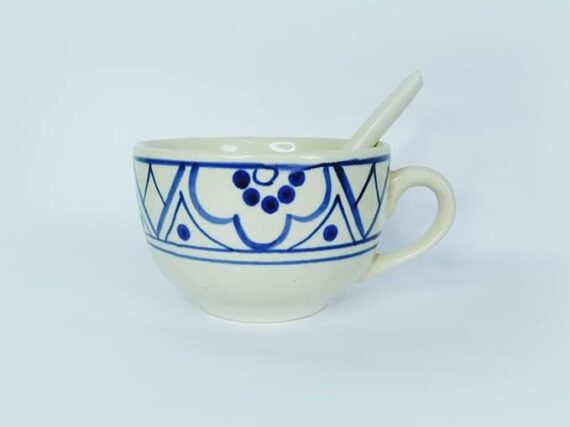 Dolni Studio Jumbo Soup Cup Handpainting With Spoon Blue