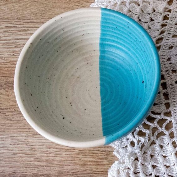 Dolni Studio Handmade Half and Half Katori colored Baby Blue and White Bowl