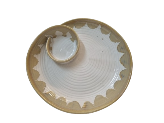 Dolni Studio Chip And Dip Plate White With Yellow Rim