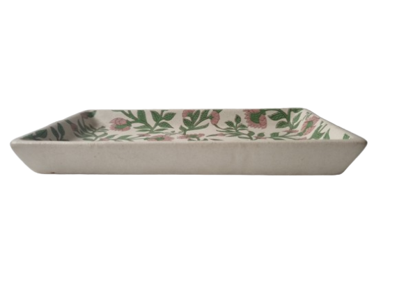 Dolni Studio Ceramic Green Leaf Pink Flower Tray