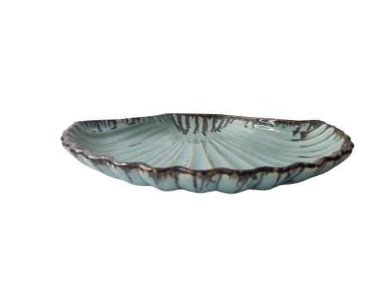 Dolni Studio Oyster Snack Platter Turquoise Blue with Brown Rim 25cm