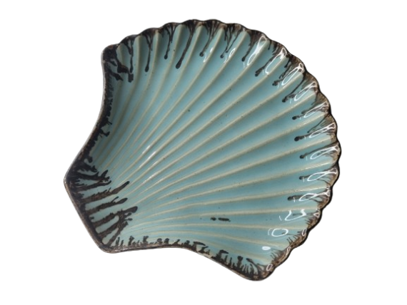 Dolni Studio Oyster Snack Platter Turquoise Blue with Brown Rim 25cm