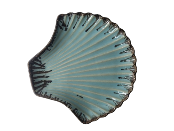 Dolni Studio Oyster Snack Platter Turquoise Blue with Brown Rim 25cm