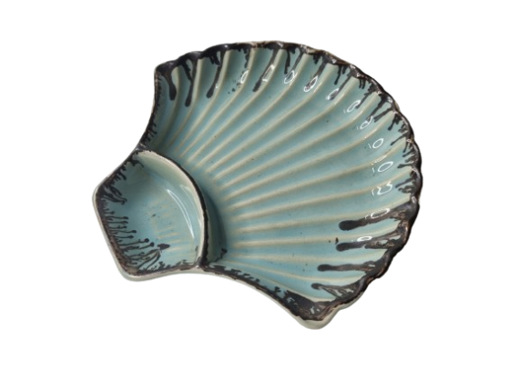 Dolni Studio Oyster Snack Platter Turquoise Blue with Brown Rim 20cm