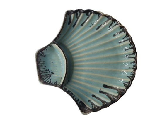 Dolni Studio Oyster Snack Platter Turquoise Blue with Brown Rim 20cm