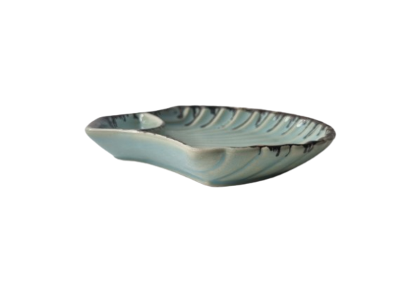 Dolni Studio Oyster Snack Platter Turquoise Blue with Brown Rim 20cm