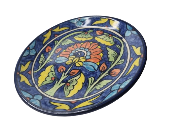 Dolni Studio Stoneware Ceramic Quarter Dinner Plate Handprinted Damask pattern multicolor 7"