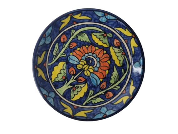 Dolni Studio Stoneware Ceramic Quarter Dinner Plate Handprinted Damask pattern multicolor 7"