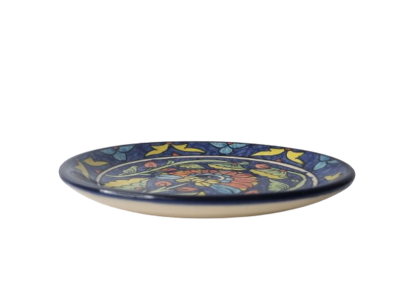 Dolni Studio Stoneware Ceramic Quarter Dinner Plate Handprinted Damask pattern multicolor 7"