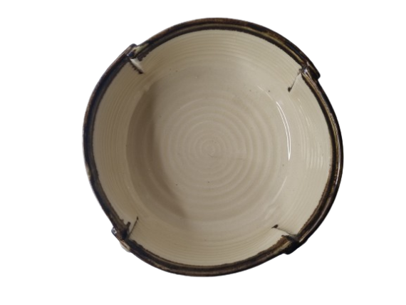 Dolni Studio button Serving Bowl White With Brown Rim 7.7"